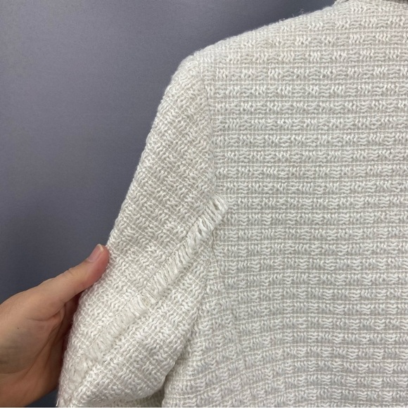 Avec Les Filles White Double Breasted Tweed Textured Crop Blazer Fringe Size Med - Picture 6 of 10
